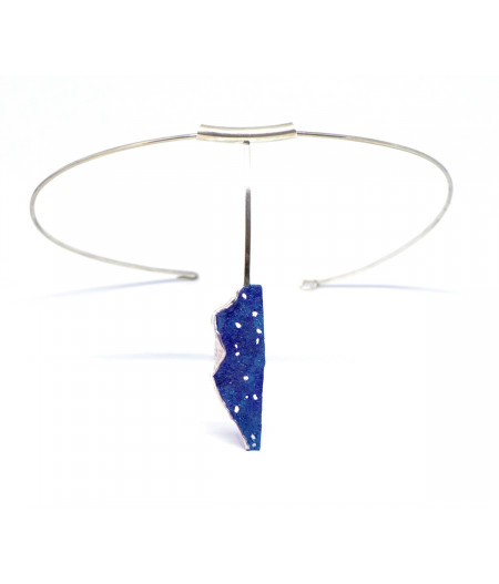 Colier-statement argint pe bara fixa Blue Waves