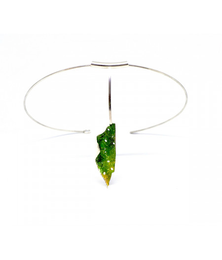 Colier-statement argint pe bara fixa Green Leaf