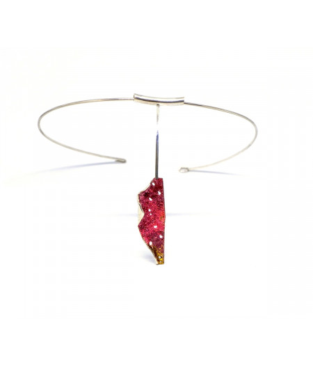 Colier-statement argint pe bara fixa Red Leaf