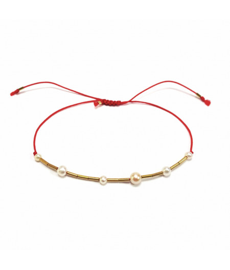 bratara din gold-filled de 14k/20 (aur filat) si perle de cultura Pearls Play Red