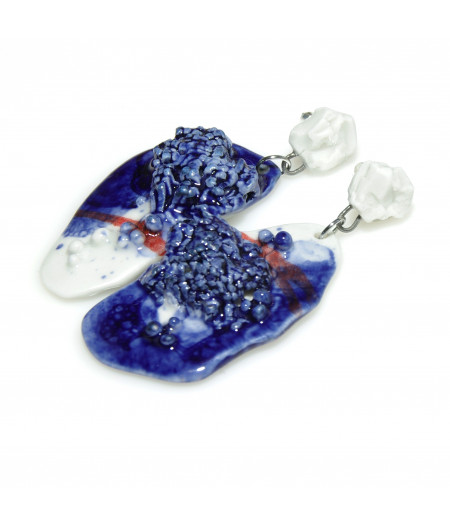 Cercei din portelan 'cobalt anemone'