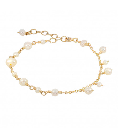 bratara asimetrica din gold-filled de 14k/20 (aur filat) si perle de cultura Pearl Drops