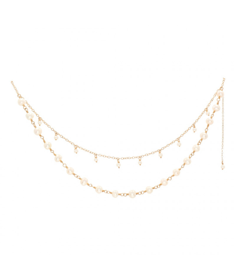 colier in dublu layer cu perle de cultura si gold filled de 14k/20
