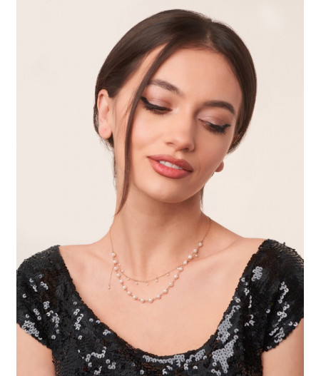 colier in dublu layer cu perle de cultura si gold filled de 14k/20