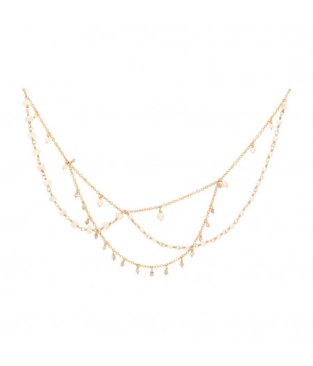 colier cu drapaje din gold filled de 14k/20, perle de cultura, safire albe si labradorite