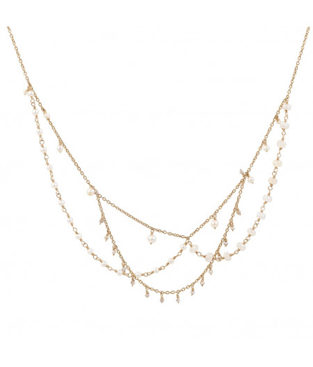 colier cu drapaje din gold filled de 14k/20, perle de cultura, safire albe si labradorite