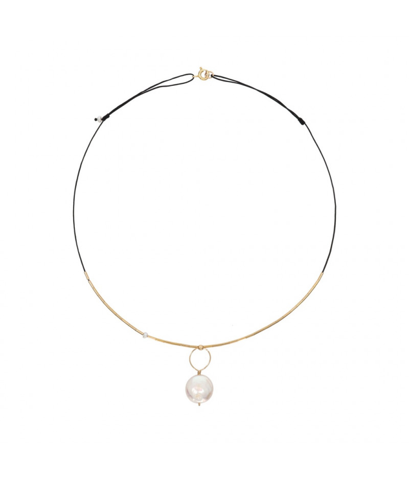 colier cu perla de cultura "coin" si elemente din gold filled de 14k/20