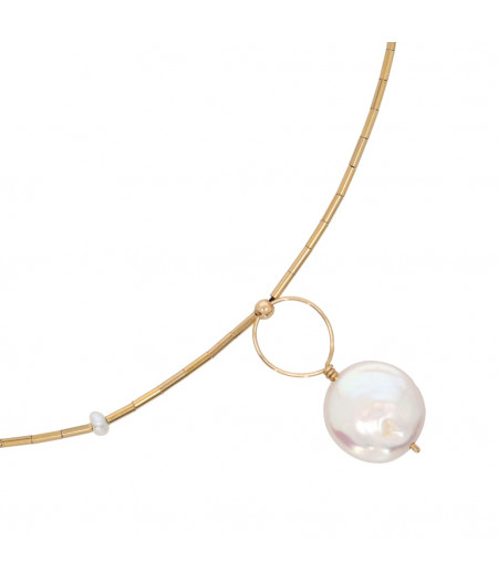 colier cu perla de cultura "coin" si elemente din gold filled de 14k/20
