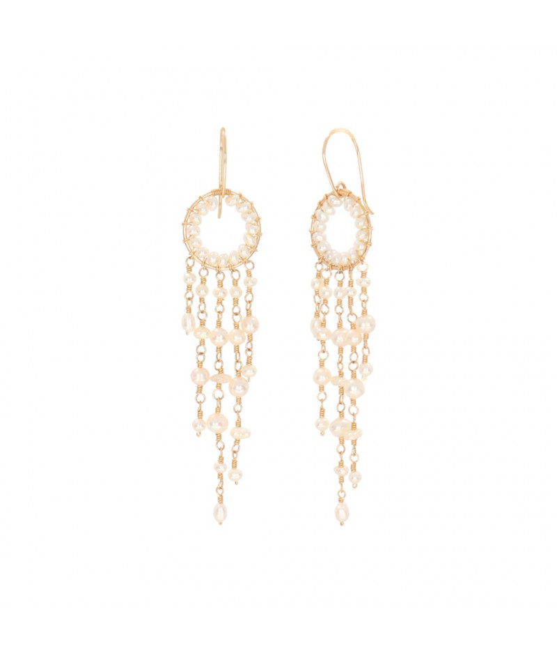 cercei cu perle de cultura albe din gold filled de 14k/20 Rainfall