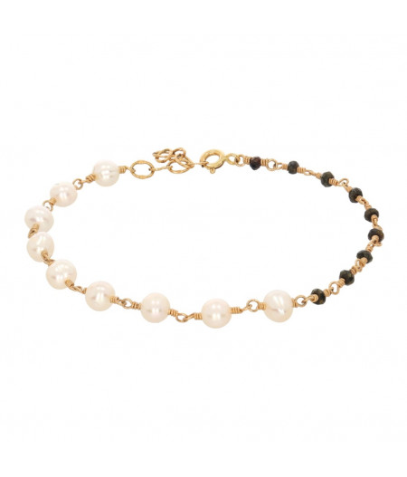 bratara asimetrica din gold-filled de 14k/20 (aur filat), spinel negru si perle de cultura