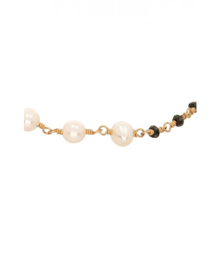 bratara asimetrica din gold-filled de 14k/20 (aur filat), spinel negru si perle de cultura