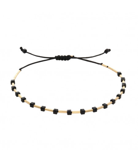 bratara unisex din gold filled de 14k/20 (aur filat) si turmalina neagra cubica, Alternance in Black