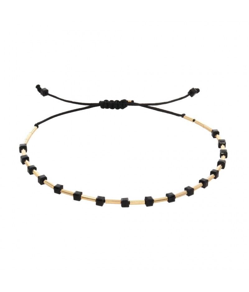 bratara unisex din gold filled de 14k/20 (aur filat) si turmalina neagra cubica, Alternance in Black