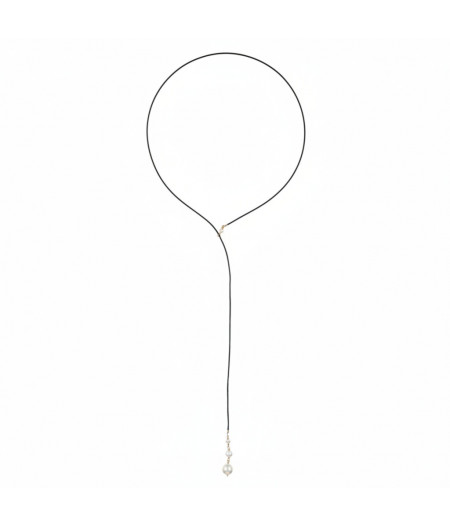 colier lung cu perle de cultura, piele naturala si gold filled de 14k/20