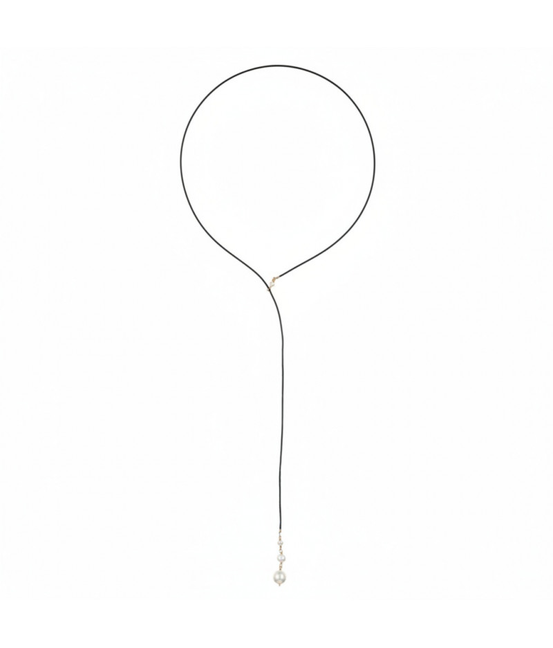 colier lung cu perle de cultura, piele naturala si gold filled de 14k/20