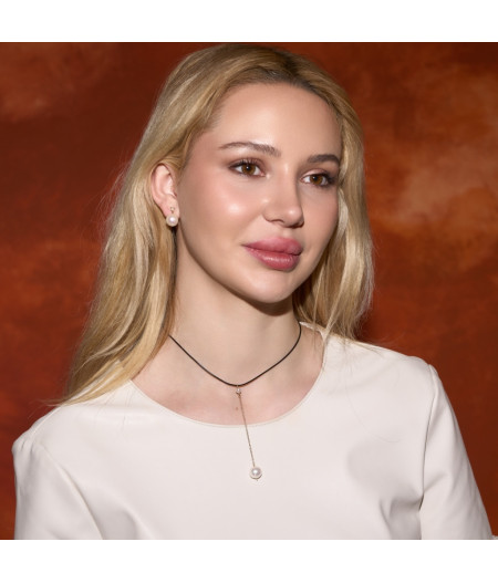 colier la baza gatului cu perla de cultura, piele naturala si gold filled de 14k/20