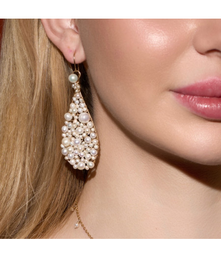 cercei statement cu perle de cultura si gold filled 14k/20
