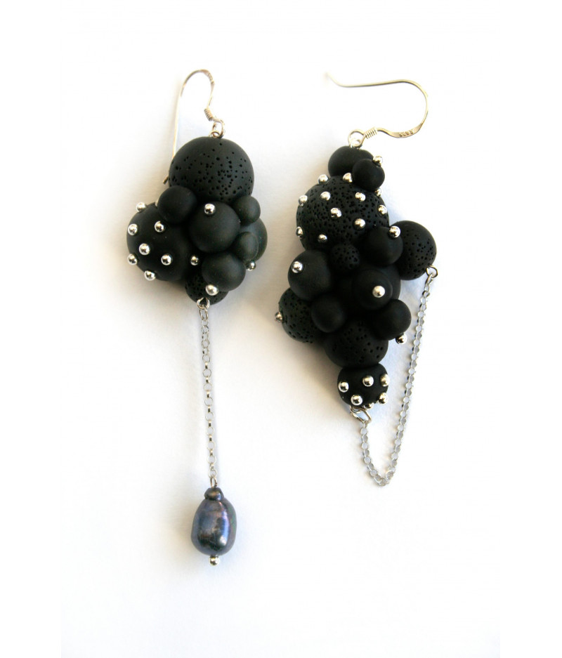 Earrings black spheres