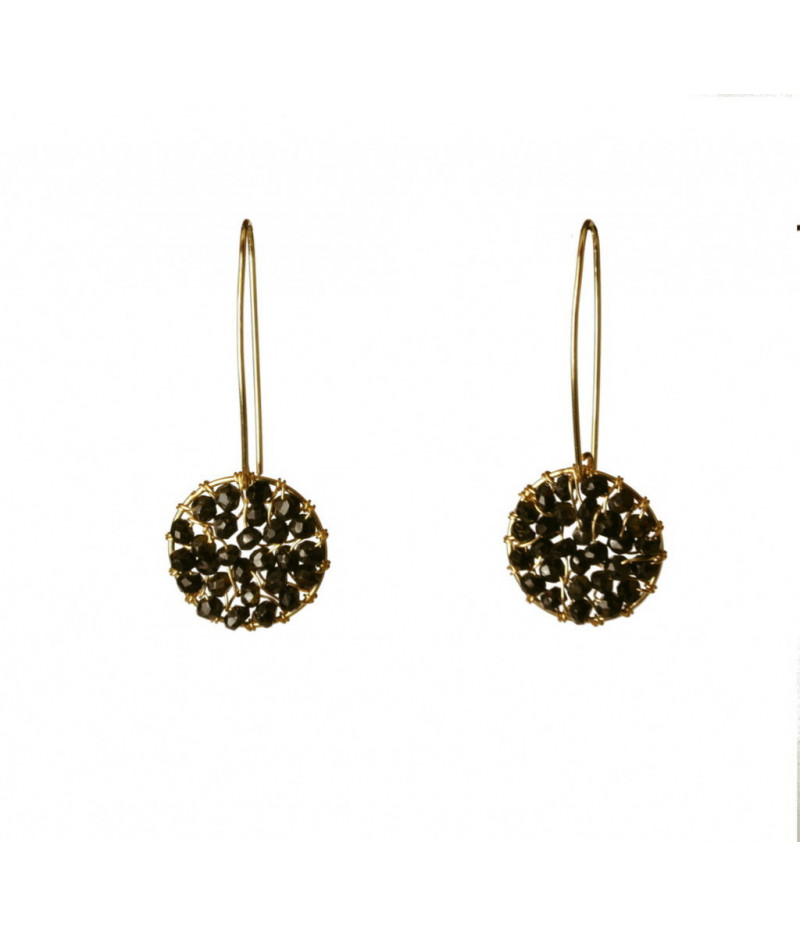 cercei Pendulum tesuti din gold filled de 14k /20 si turmaline negre