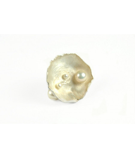 inel moon flower din argint si aur 18k cu perle de cultura 