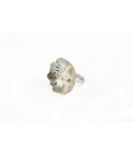 inel moon flower din argint si aur 18k cu perla de cultura
